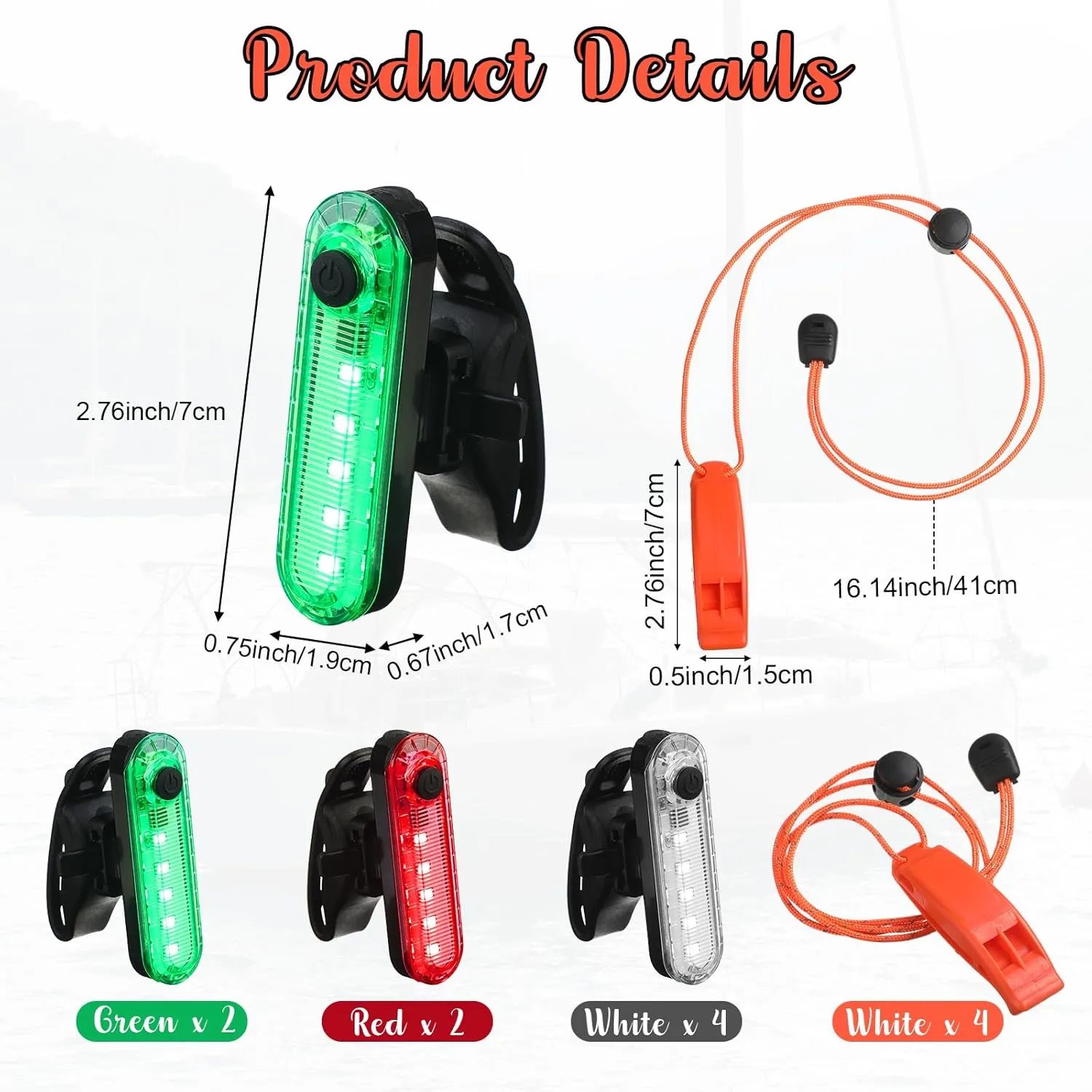 8 Pack Navigation Lights Stern Lights Battery Operated Waterproof Kayak Lights Boat Light for Boat Kayak Accessories Navigation Marine 4 Light Mode Options, 2pcs Safety Whistle Included