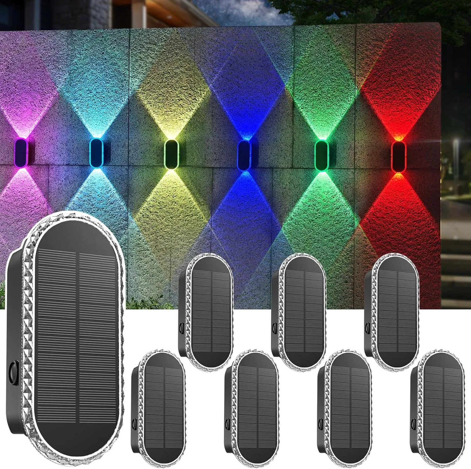 8PK Solar Fence Lights Outdoor - Solar Outdoor Light Warm White & RGB Lights for Outside Backyard, Patio, Deck Fence, Stair Handrail, Pool and Wall