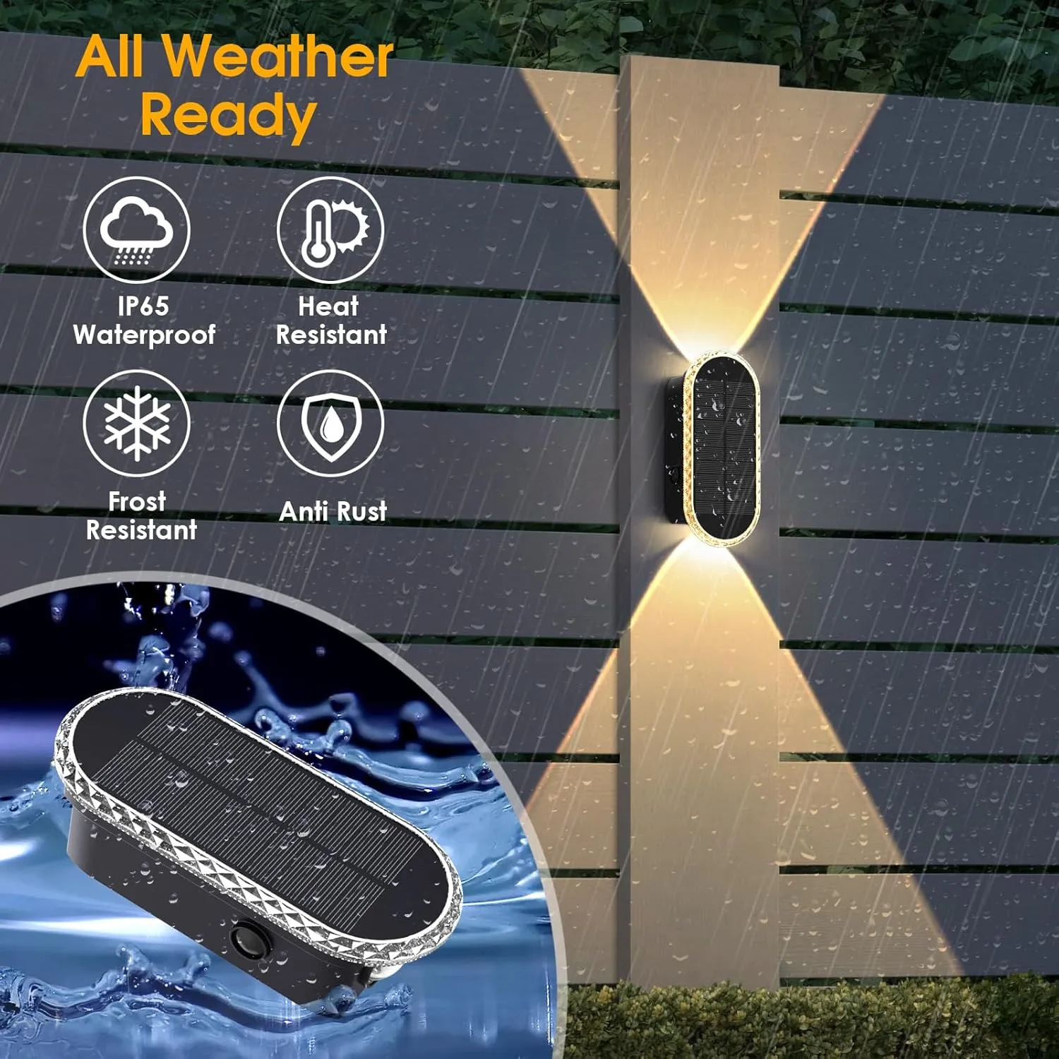 8PK Solar Fence Lights Outdoor - Solar Outdoor Light Warm White & RGB Lights for Outside Backyard, Patio, Deck Fence, Stair Handrail, Pool and Wall