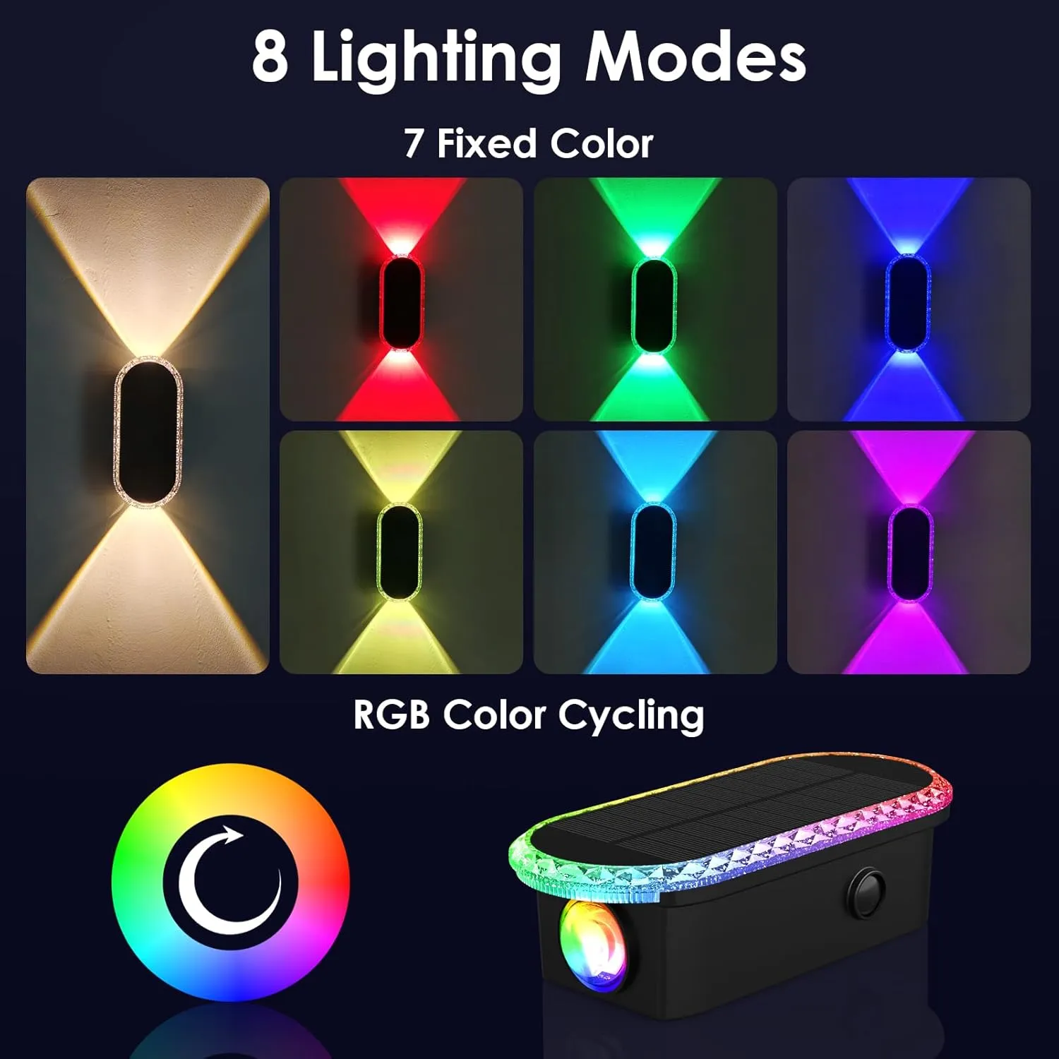 8PK Solar Fence Lights Outdoor - Solar Outdoor Light Warm White & RGB Lights for Outside Backyard, Patio, Deck Fence, Stair Handrail, Pool and Wall