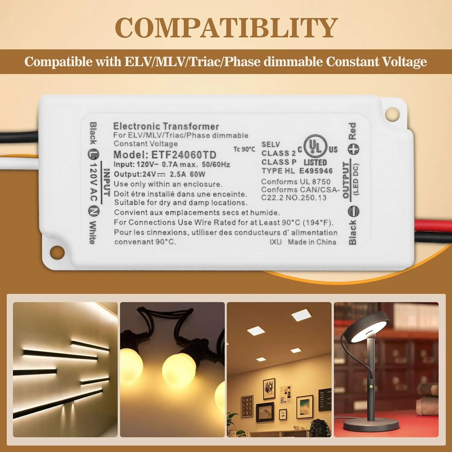 96W Dimmable LED Driver, 120V AC to 24V DC Dimmable Transformer, Electric Power Supply Adapter, 96W LED Dimming Driver, Electric Power Supply Compatible with lutron, leviton Dimmers