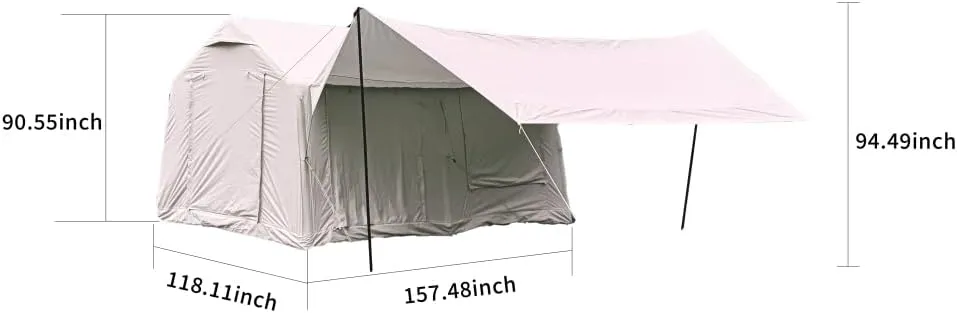 9.8 x13ft with Canopy, Inflatable Camping Tents with Hand Pump, Air Glamping Tents, Easy Setup Waterproof and Windproof Blow up Tent Beige