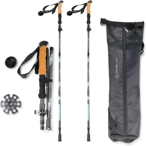 A001 Trekking Poles Carbon Fiber, Collapsible Folding Walking Stick, 5-Section Adjustable Telescopic Pole with Cork Grip, Lightweight Hiking Gear for Camping, Backpacking, Climbing, 4 Sticks in 2PACK