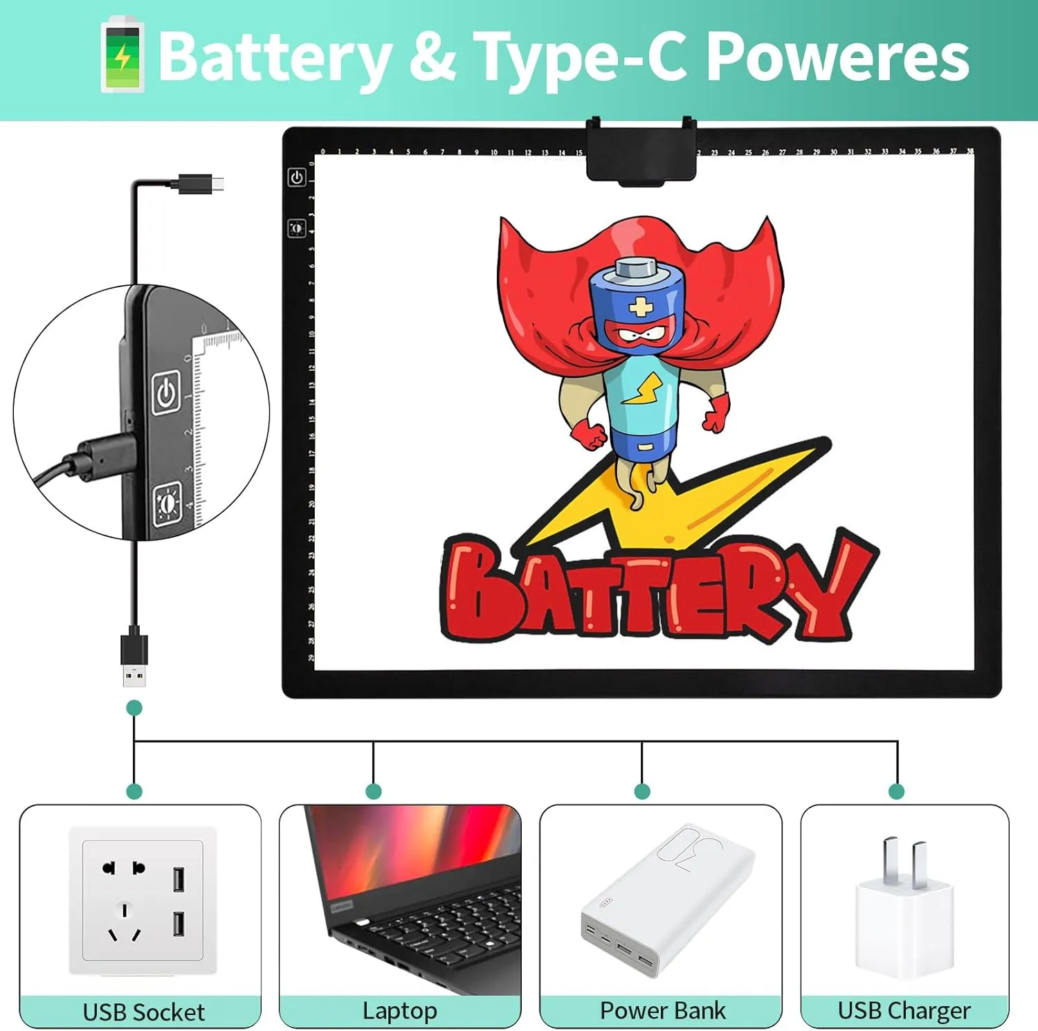 A3 Light Pad - Rechargeable Diamond Painting Light Board with Stand, 3 Colours Stepless Dimmable 6 Levels Brightness Tracing Light Box, Battery Powered Portable Light Pad for Weeding Vinyl Tracing