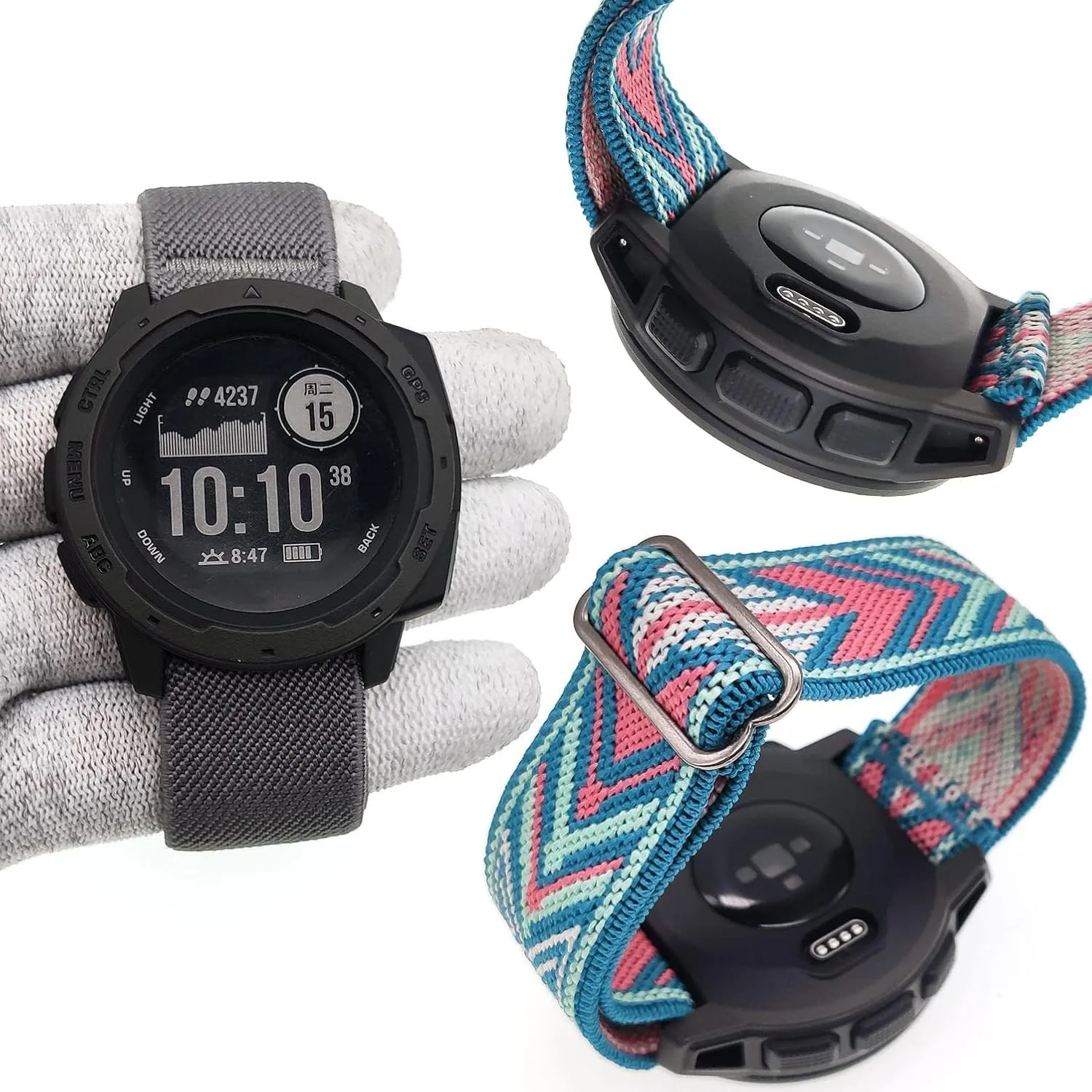 Abanen 22mm Elastic Watch Bands for Garmin Instinct 3 45mm / 2 Solar, Soft Stretchy Nylon Ultra-light Wristband Strap for Instinct E 45mm / Crossover Solar