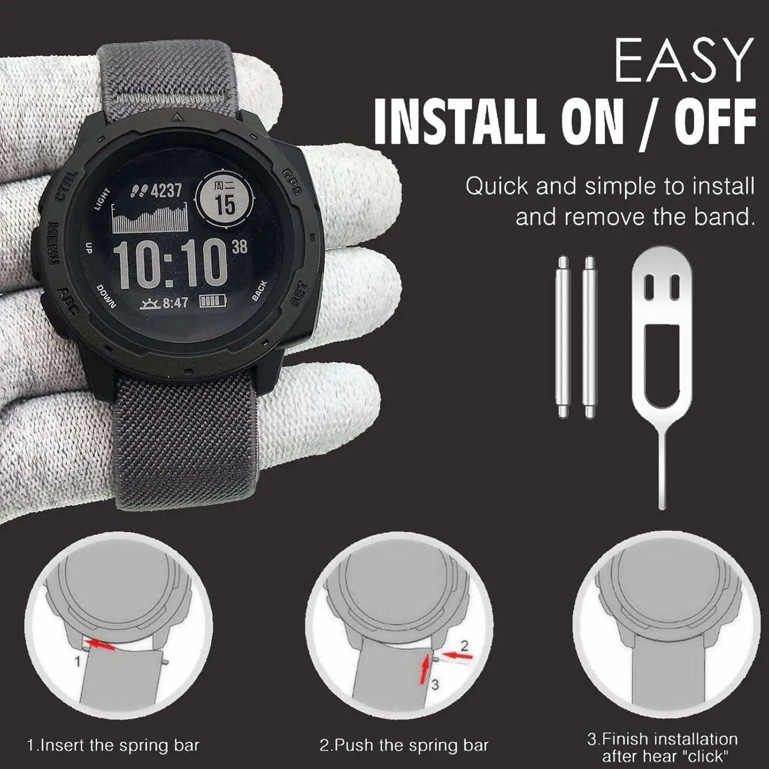 Abanen 22mm Elastic Watch Bands for Garmin Instinct 3 45mm / 2 Solar, Soft Stretchy Nylon Ultra-light Wristband Strap for Instinct E 45mm / Crossover Solar