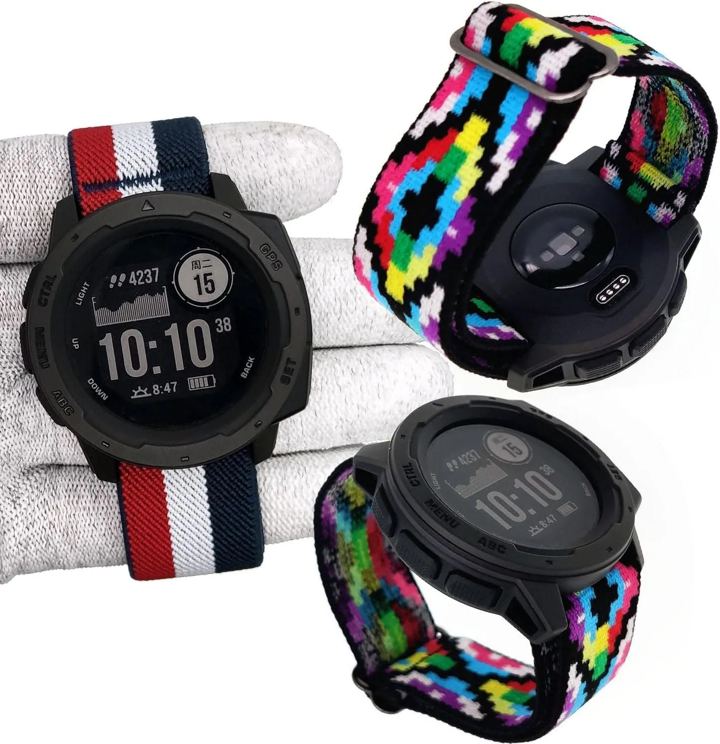 Abanen 22mm Elastic Watch Bands for Garmin Instinct 3 45mm / 2 Solar, Soft Stretchy Nylon Ultra-light Wristband Strap for Instinct E 45mm / Crossover Solar