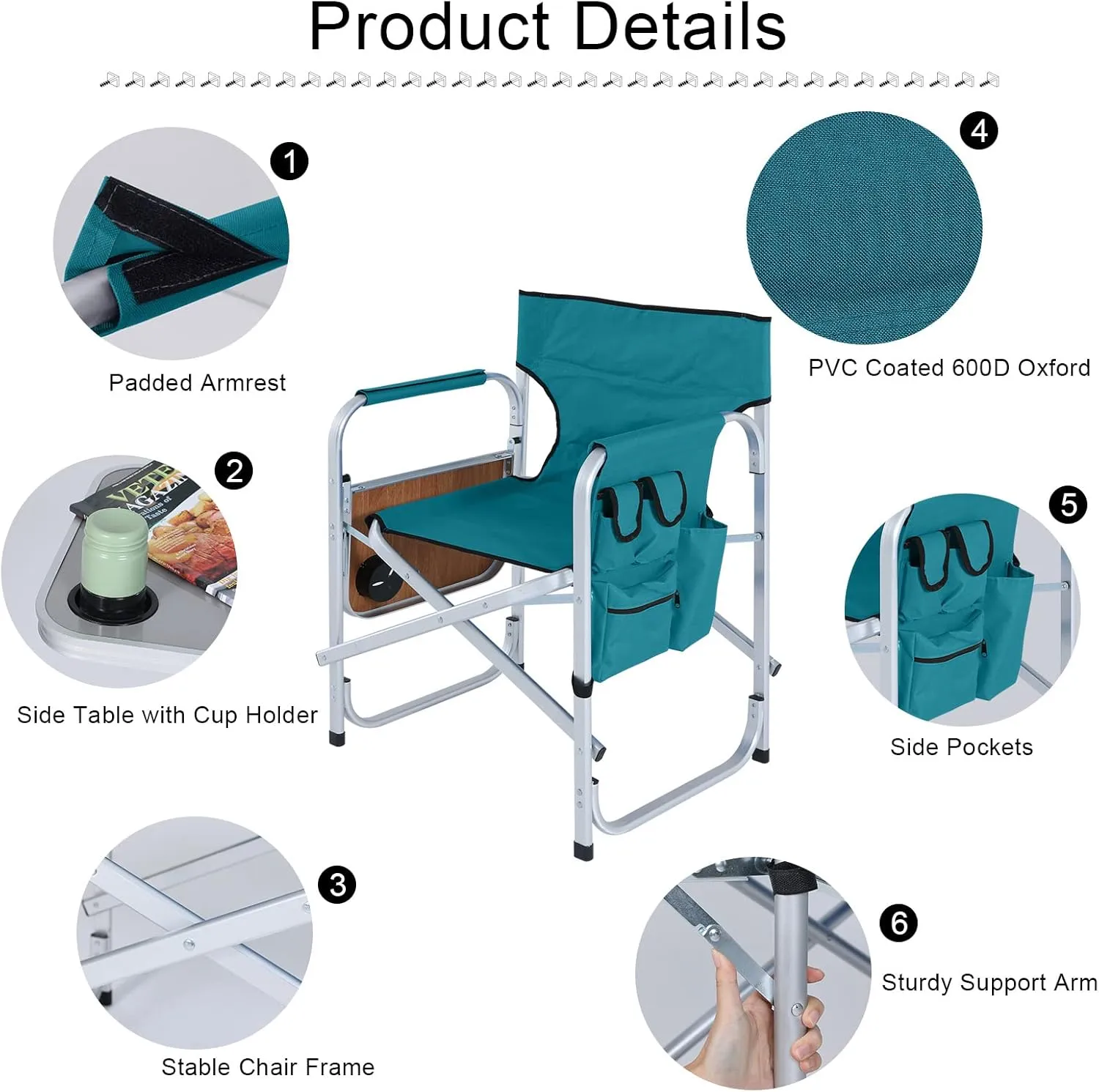 ABCCANOPY Folding Directors Chair Outdoor Camping Chair Makeup Artist Chair with Side Table & Pockets, Lake Blue…