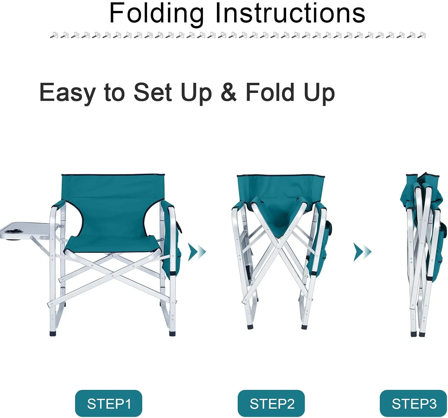 ABCCANOPY Folding Directors Chair Outdoor Camping Chair Makeup Artist Chair with Side Table & Pockets, Lake Blue…