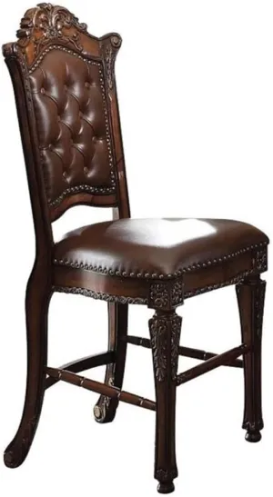 Acme Vendome Faux Leather Tufted Counter Height Dining Chair in Cherry Set of 2