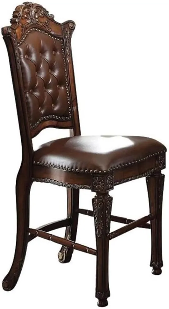 Acme Vendome Faux Leather Tufted Counter Height Dining Chair in Cherry Set of 2