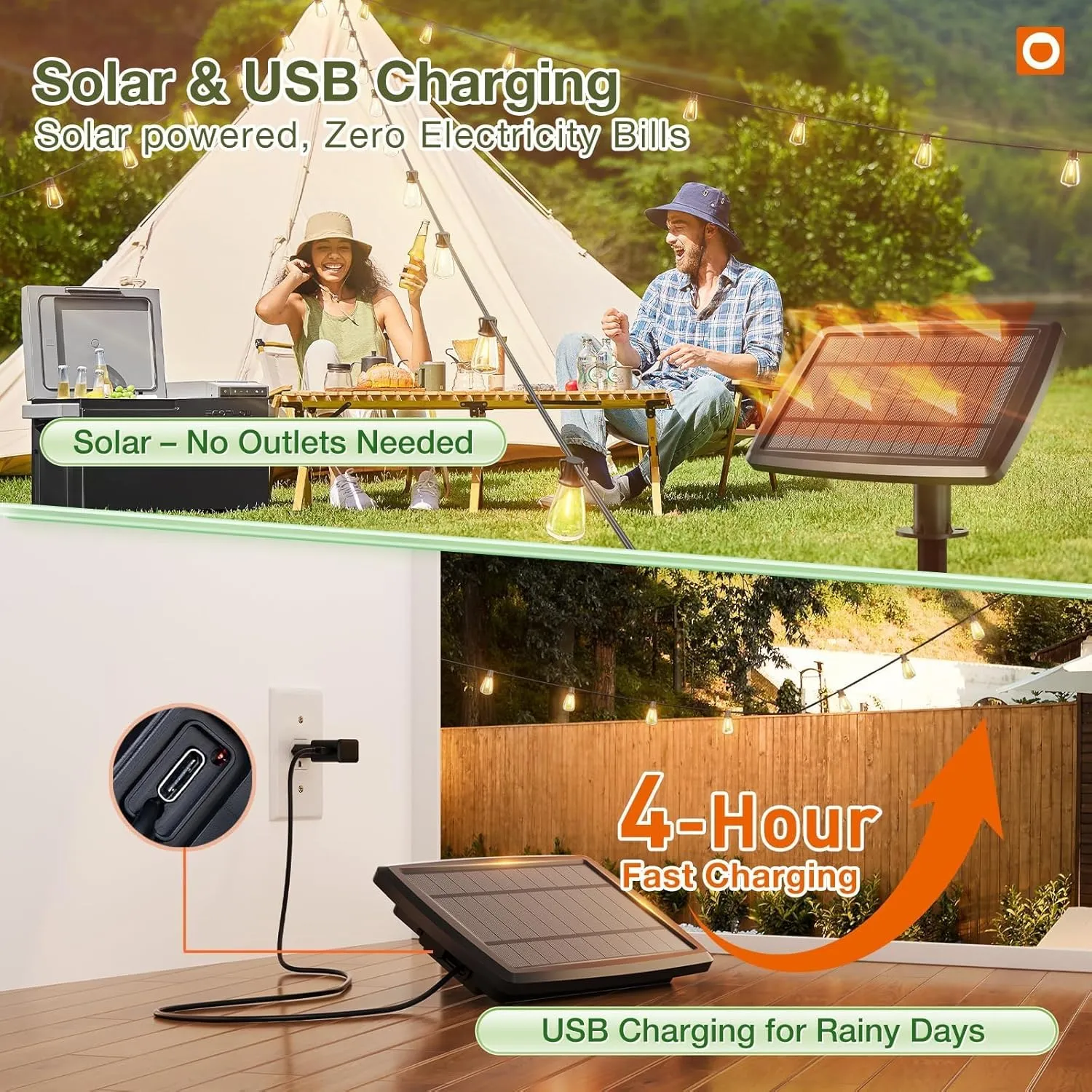addlon 54(48 6) FT Solar String Lights Waterproof,Patio Lights Solar Powered with Remote& USB Port 24 2 LED Shatterproof Bulbs 3 Lighting Modes Outdoor Lights for Camping Backyard Garden