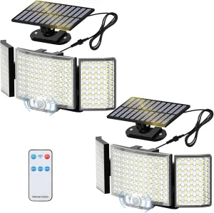 Adiding Solar Lights Outdoor, Bright 212 LEDs Flood Light 270° Wide Angle, Remote Control 3 Modes Motion Sensor Outdoor Lights, Solar Powered Security Light with 16.4 ft Cable for Garage Yard, 2 Pack