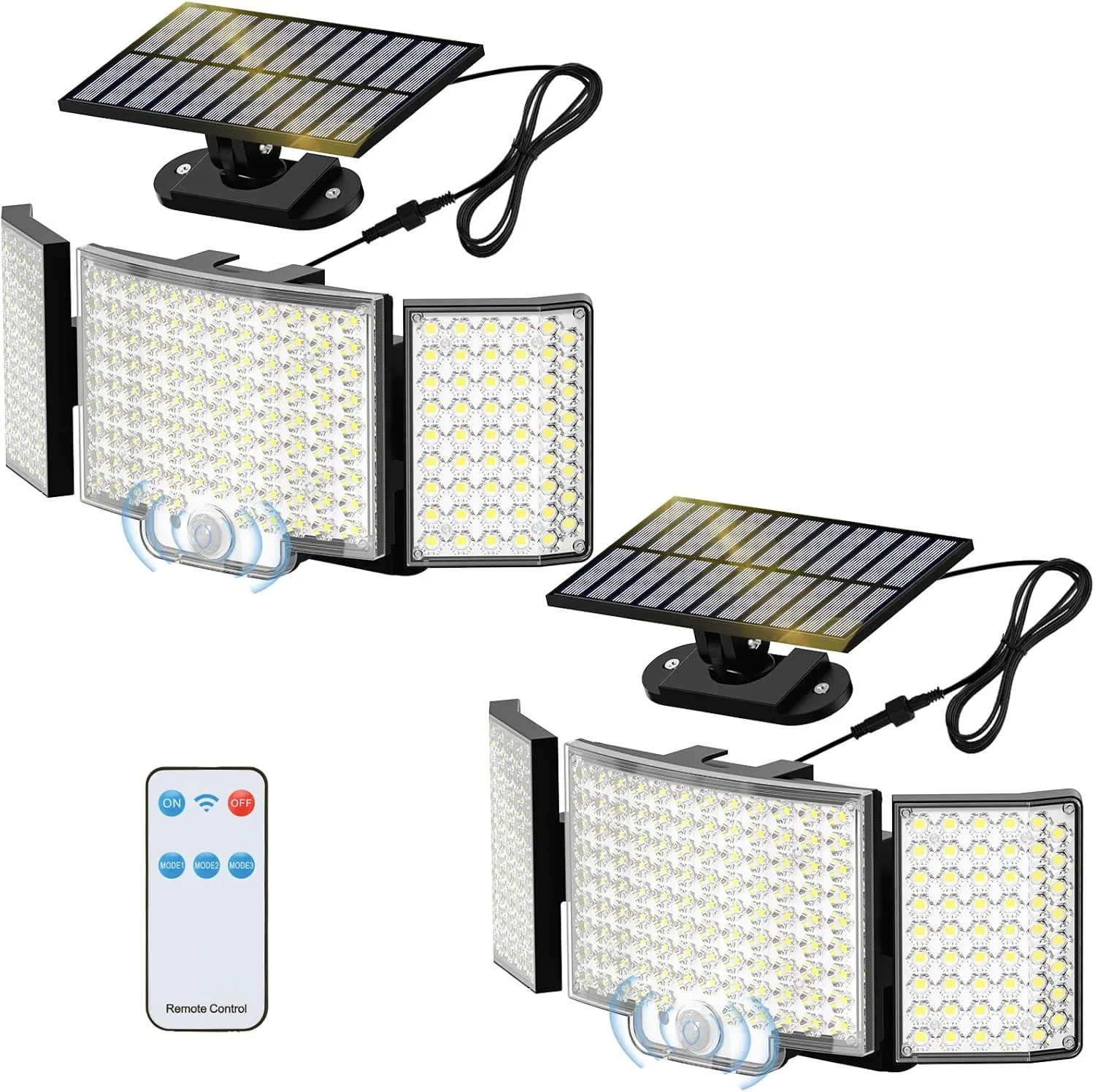 Adiding Solar Lights Outdoor, Bright 212 LEDs Flood Light 270° Wide Angle, Remote Control 3 Modes Motion Sensor Outdoor Lights, Solar Powered Security Light with 16.4 ft Cable for Garage Yard, 2 Pack