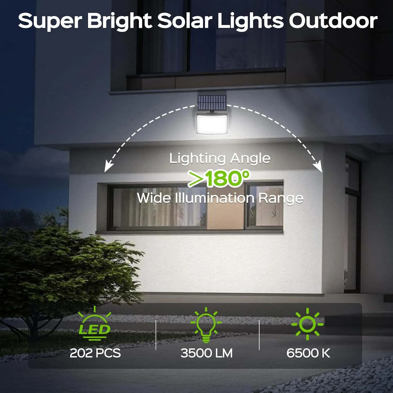 Adiding Solar Outdoor Lights, 3500LM LED Flood Lights with 16.4 Ft Cable, Remote Control Solar Motion Sensor Lights with 3 Modes, Solar Powered Security Lights for Outside Patio, Yard, Garage, 2 Pack