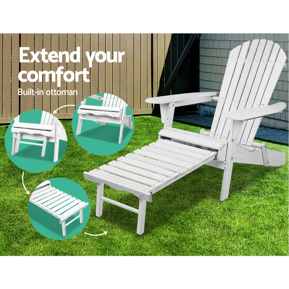 Adirondack Foldable Outdoor Armchair with Leg Rest - White