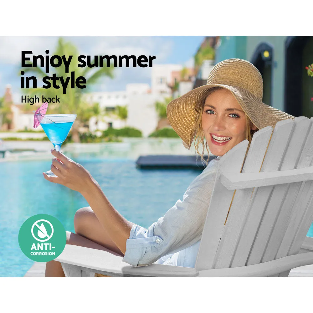 Adirondack Foldable Outdoor Armchair with Leg Rest - White