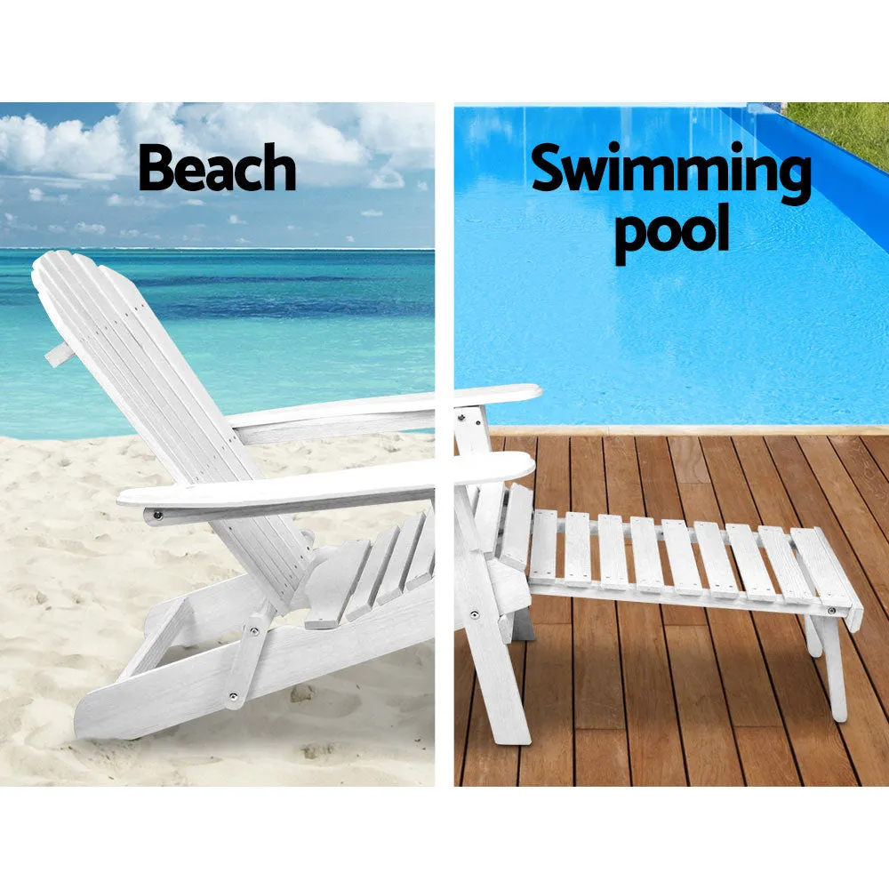 Adirondack Foldable Outdoor Armchair with Leg Rest - White