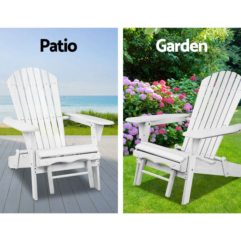 Adirondack Foldable Outdoor Armchair with Leg Rest - White