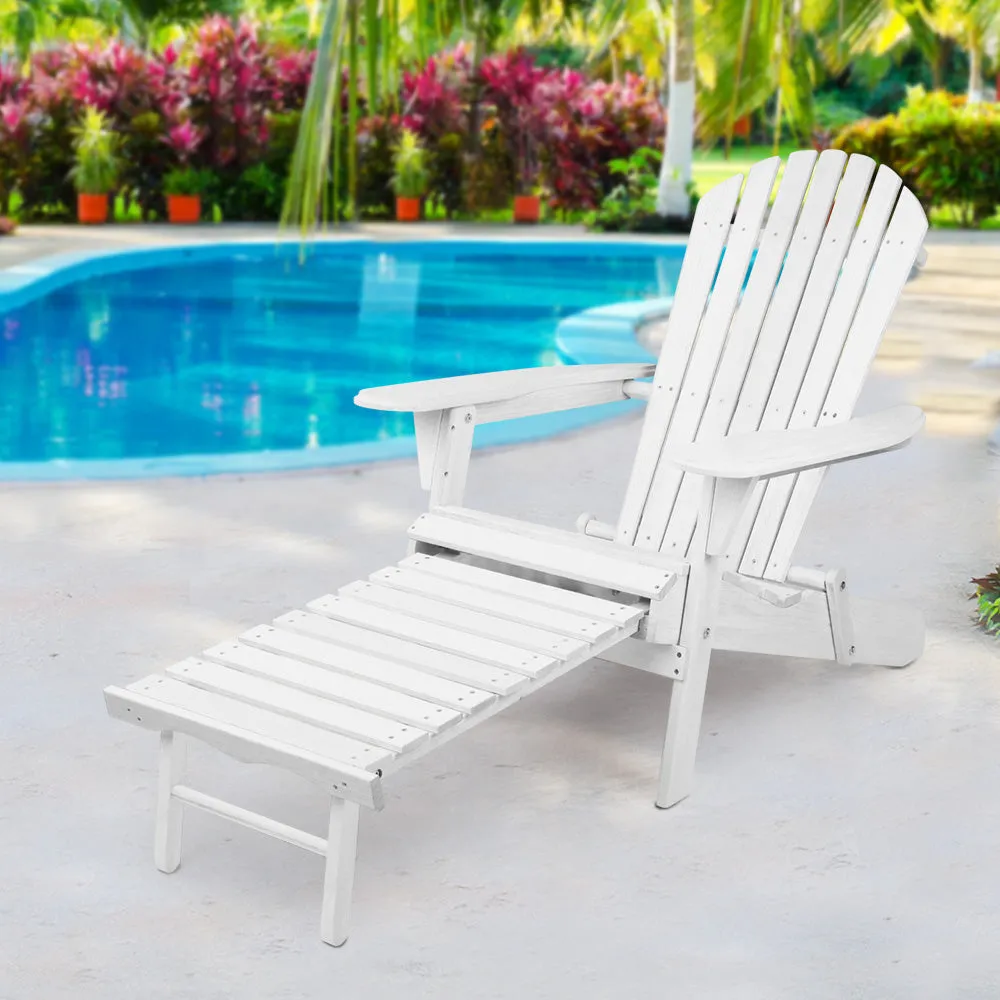 Adirondack Foldable Outdoor Armchair with Leg Rest - White