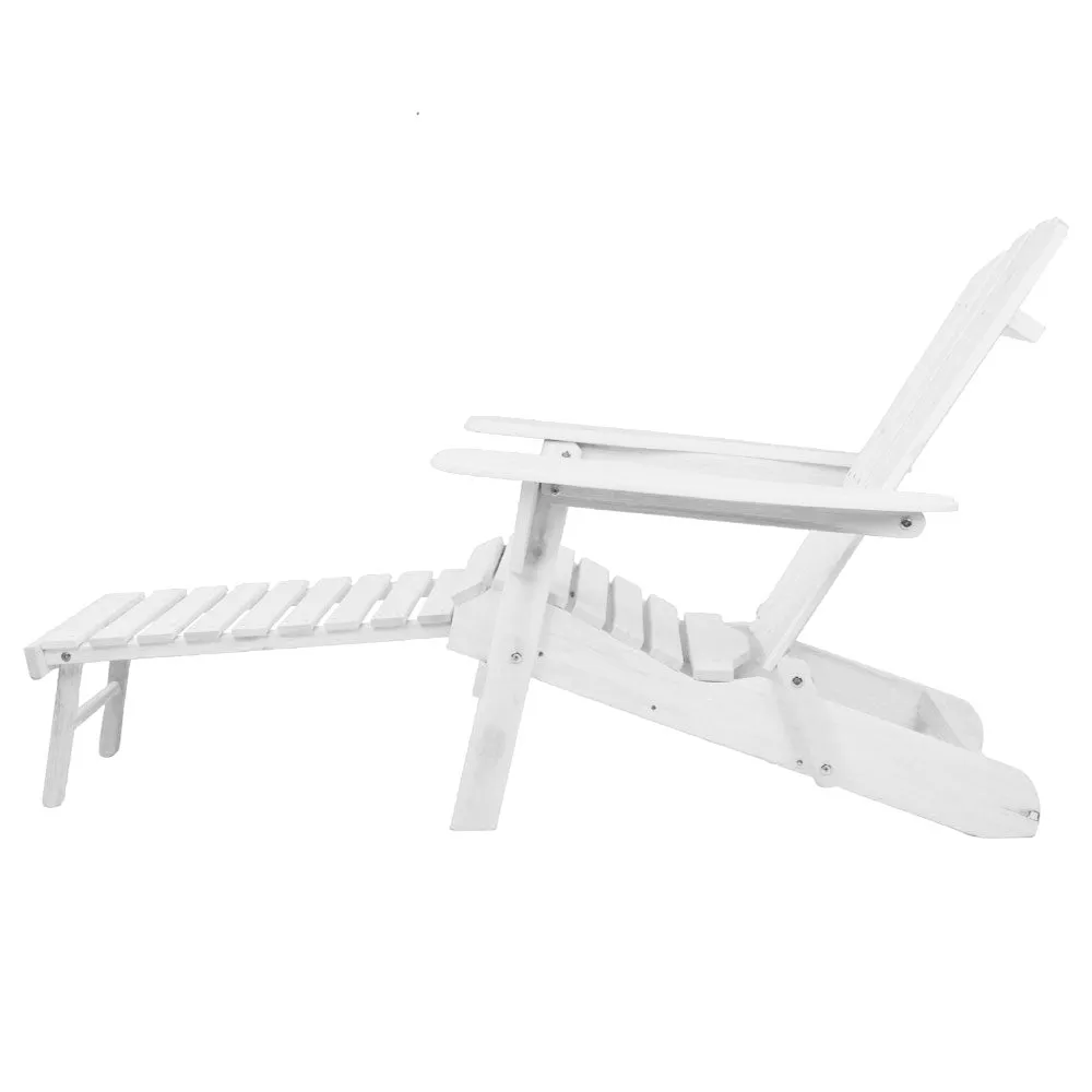 Adirondack Foldable Outdoor Armchair with Leg Rest - White