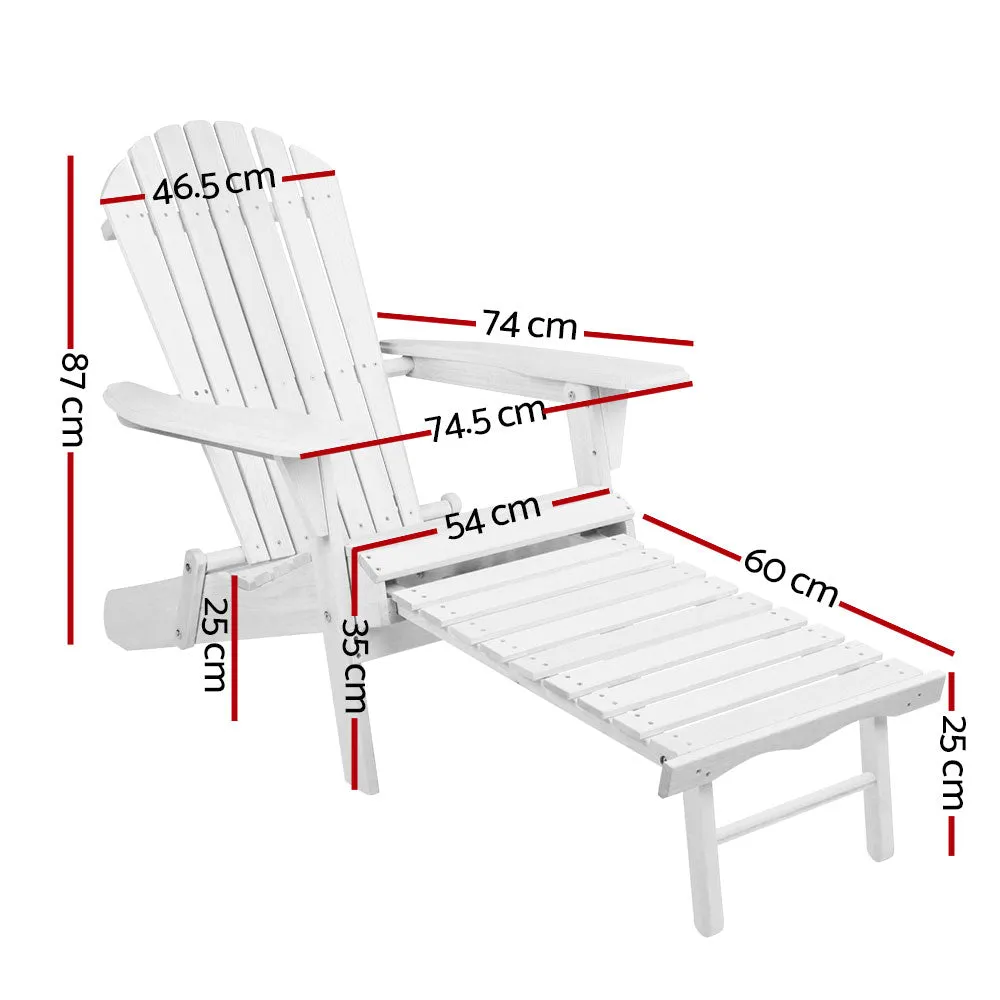 Adirondack Foldable Outdoor Armchair with Leg Rest - White