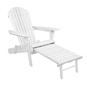 Adirondack Foldable Outdoor Armchair with Leg Rest - White