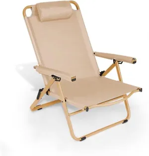 Adjustable Camping Chairs for Adults,Foldable High Back Camping Chair,Portable Folding Chairs for Outside,Reclining Outdoor Chair for Dining Picnic(Khaki)