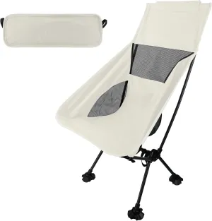 aiGear Camping Chair, Portable Camping Chair with Storage Bag, Load Anti Slip Foot Covers, Upgraded White Camp Chair High Back Oxford Cloth for Lawn Outdoor Picnic Travel Camp Chair