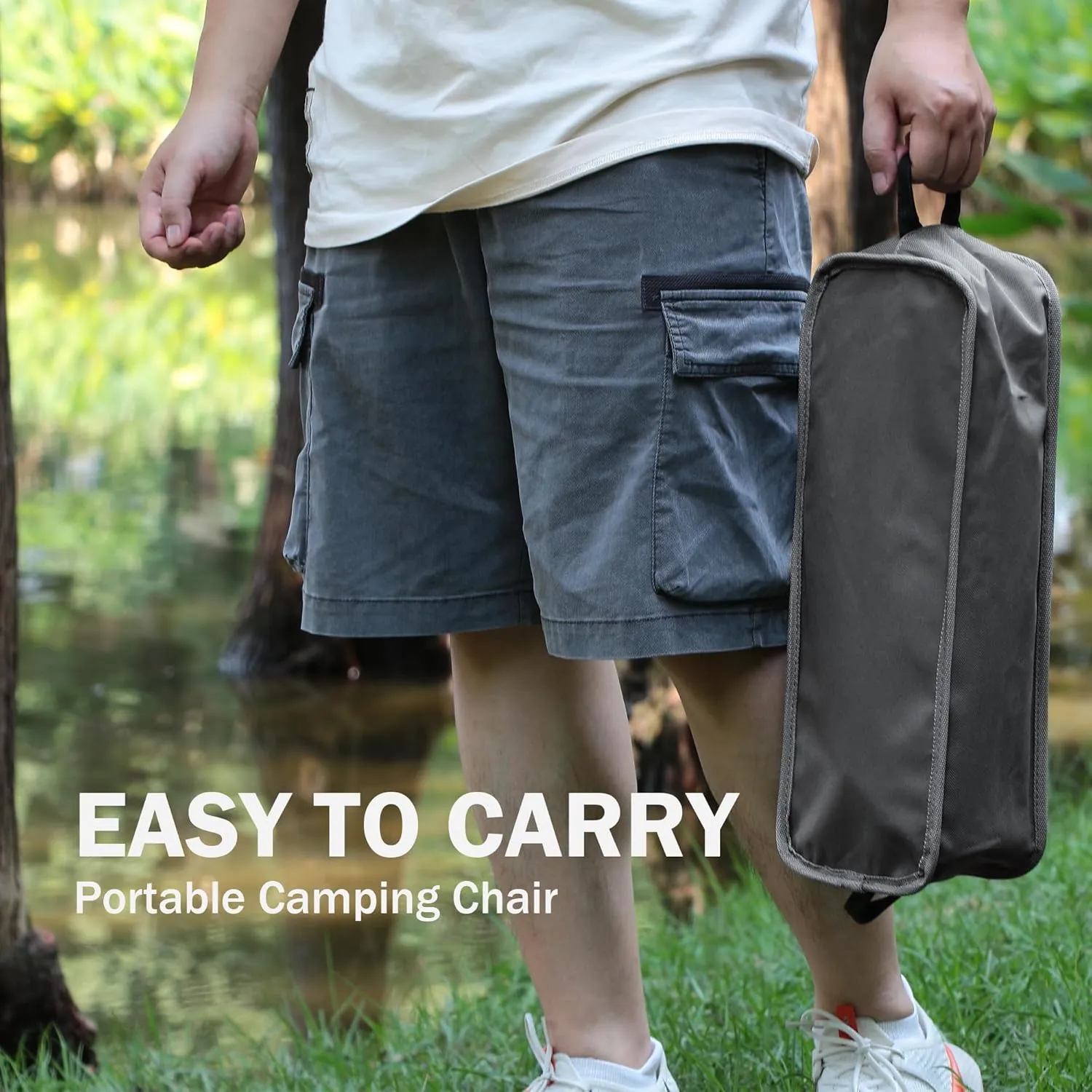 aiGear Camping Chair, Portable Camping Chair with Storage Bag, Load Anti Slip Foot Covers, Upgraded White Camp Chair High Back Oxford Cloth for Lawn Outdoor Picnic Travel Camp Chair