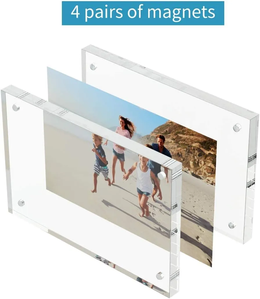 AITEE 4x6 Acrylic Picture Frames 3 Pack, 20% Thicker Block, Clear Picture Frames Freestanding Double Sided Magnetic Acrylic Lucite Frameless Transparent Square Frame Gift for Desktop Display