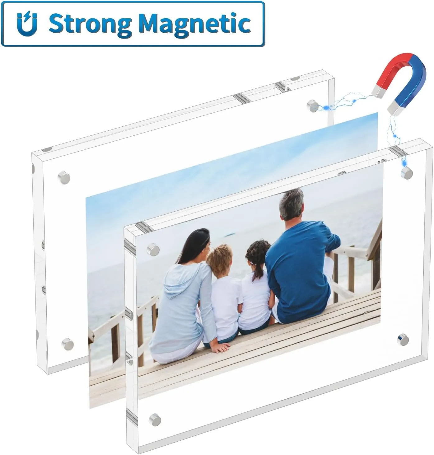 AITEE 6x8 Acrylic Picture Frames 3 Pack, 20% Thicker Block, Clear Picture Frames Freestanding Double Sided Magnetic Acrylic Lucite Frameless Transparent Square Frame Gift for Desktop Display