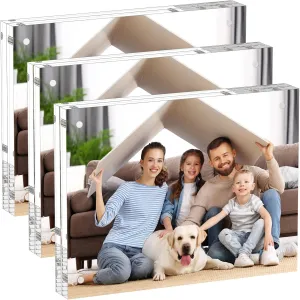 AITEE 6x8 Acrylic Picture Frames 3 Pack, 20% Thicker Block, Clear Picture Frames Freestanding Double Sided Magnetic Acrylic Lucite Frameless Transparent Square Frame Gift for Desktop Display