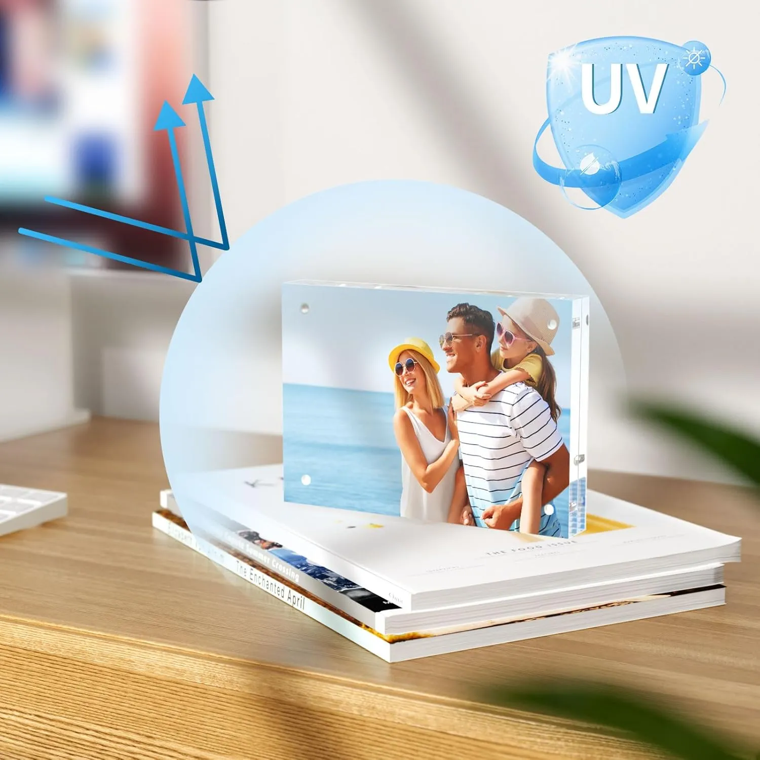 AITEE 6x8 Acrylic Picture Frames 3 Pack, 20% Thicker Block, Clear Picture Frames Freestanding Double Sided Magnetic Acrylic Lucite Frameless Transparent Square Frame Gift for Desktop Display