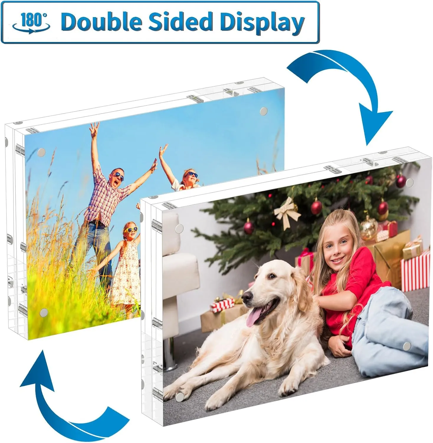 AITEE 6x8 Acrylic Picture Frames 3 Pack, 20% Thicker Block, Clear Picture Frames Freestanding Double Sided Magnetic Acrylic Lucite Frameless Transparent Square Frame Gift for Desktop Display