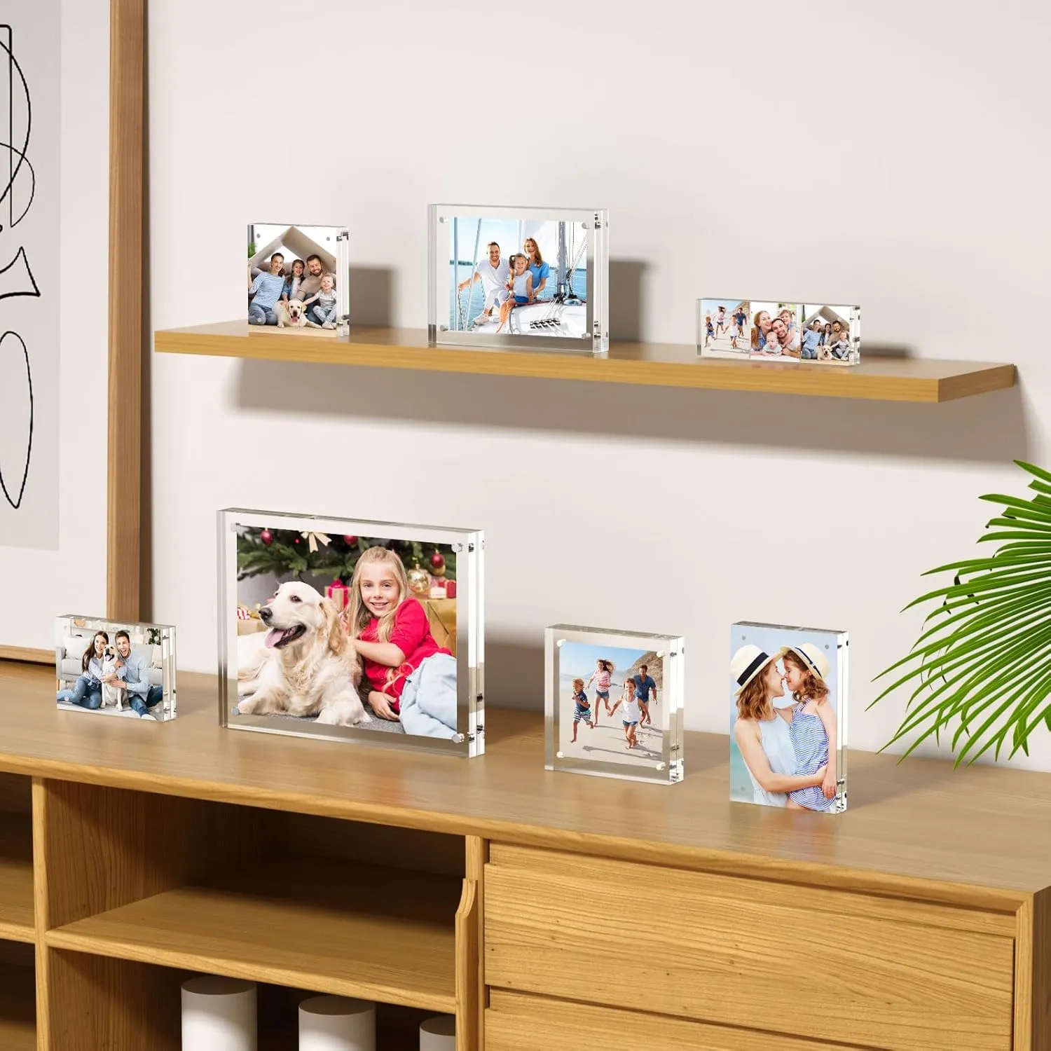 AITEE 6x8 Acrylic Picture Frames 3 Pack, 20% Thicker Block, Clear Picture Frames Freestanding Double Sided Magnetic Acrylic Lucite Frameless Transparent Square Frame Gift for Desktop Display
