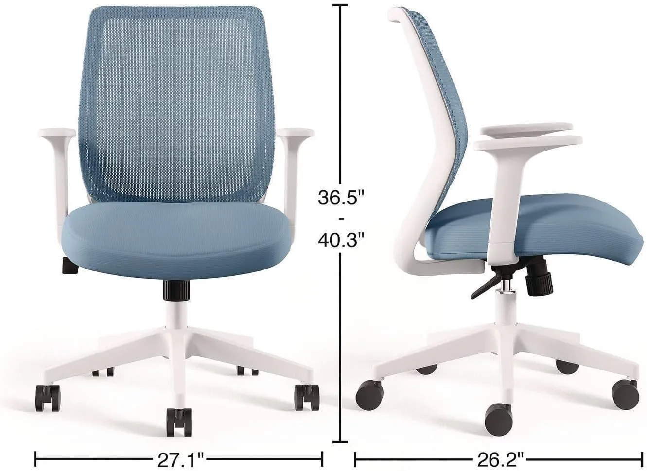 Alera Wessex Ergonomic Mesh Back Office Task Chair, Swivel Computer Desk Chair, Adjustable Seat Height, Supports Up to 275 lbs, Light Blue/White