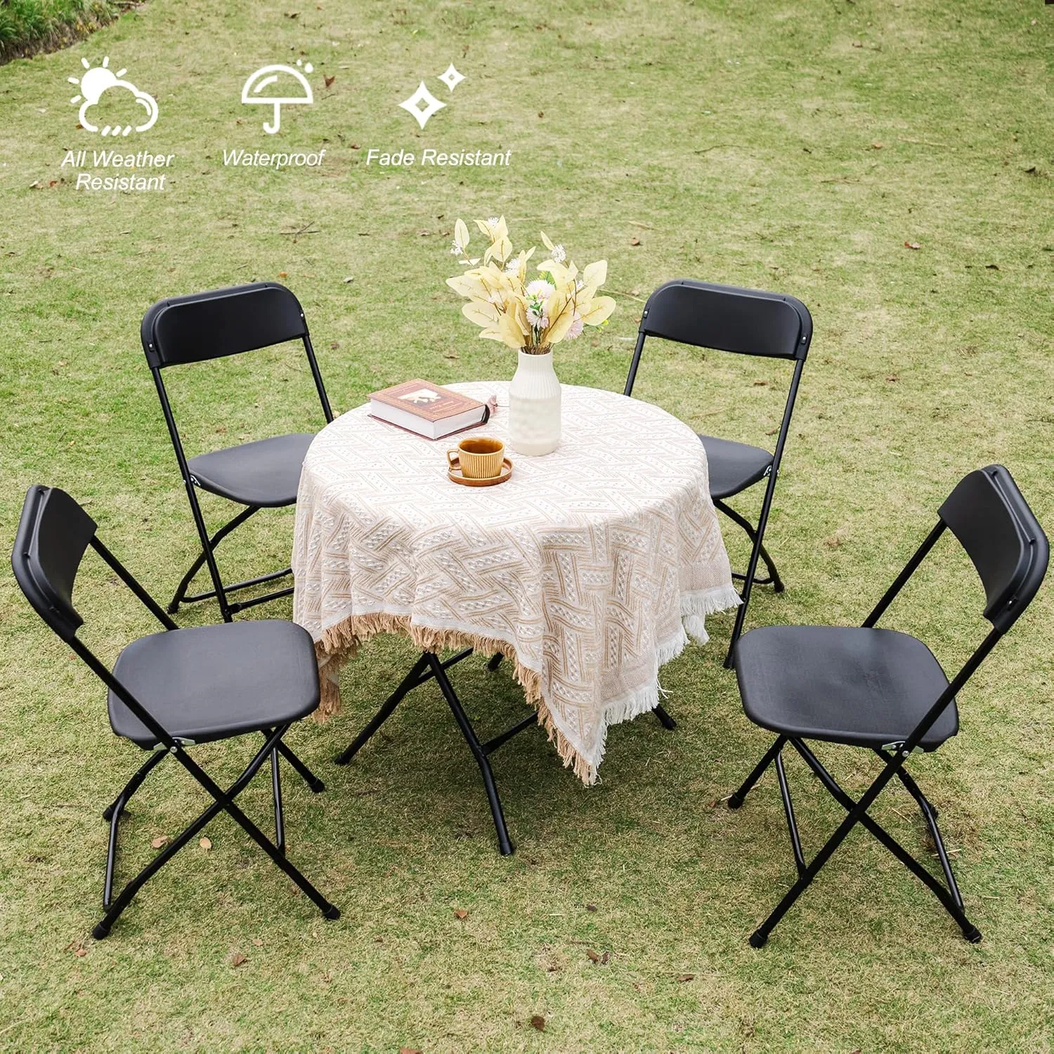 Allpop 10 Pack Plastic Folding Chair, 300lb Capacity, Portable Commercial Chair with Steel Frame for Home Office Wedding Party Indoor Outdoor Events, Stackable, Black