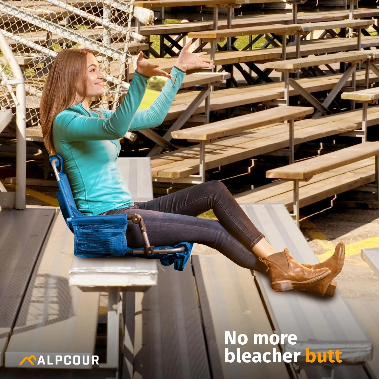 Alpcour Bleacher Seat with Backrest – Premium Stadium Seating for Bleachers: Cushioned, Foldable & Padded Stadium Seat Chair with Arms & Pockets – Perfect for Football & Basketball Games