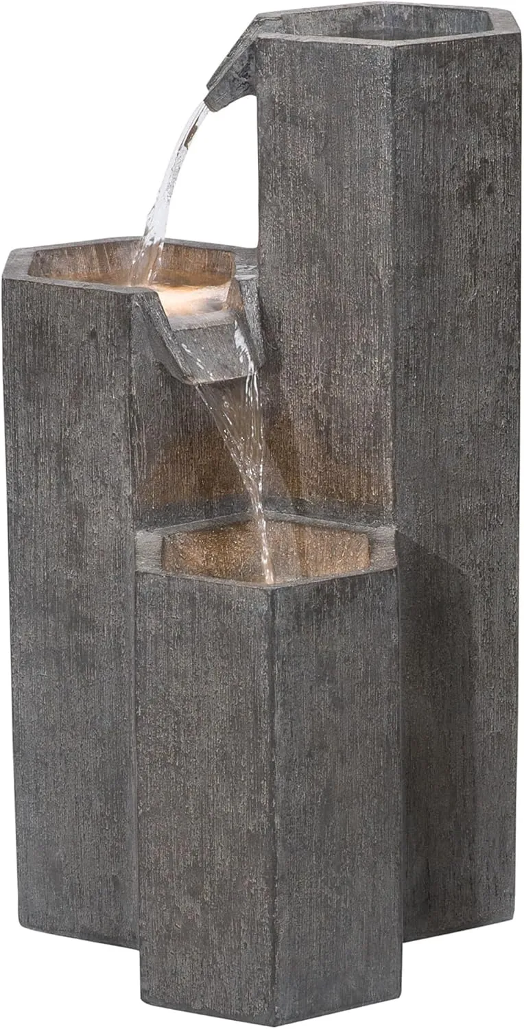 Alpine Corporation 25" Tall Indoor/Outdoor 3-Tier Hexagonal Columns Fountain with LED Lights