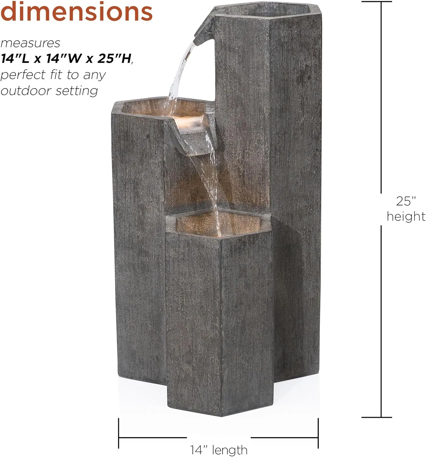 Alpine Corporation 25" Tall Indoor/Outdoor 3-Tier Hexagonal Columns Fountain with LED Lights