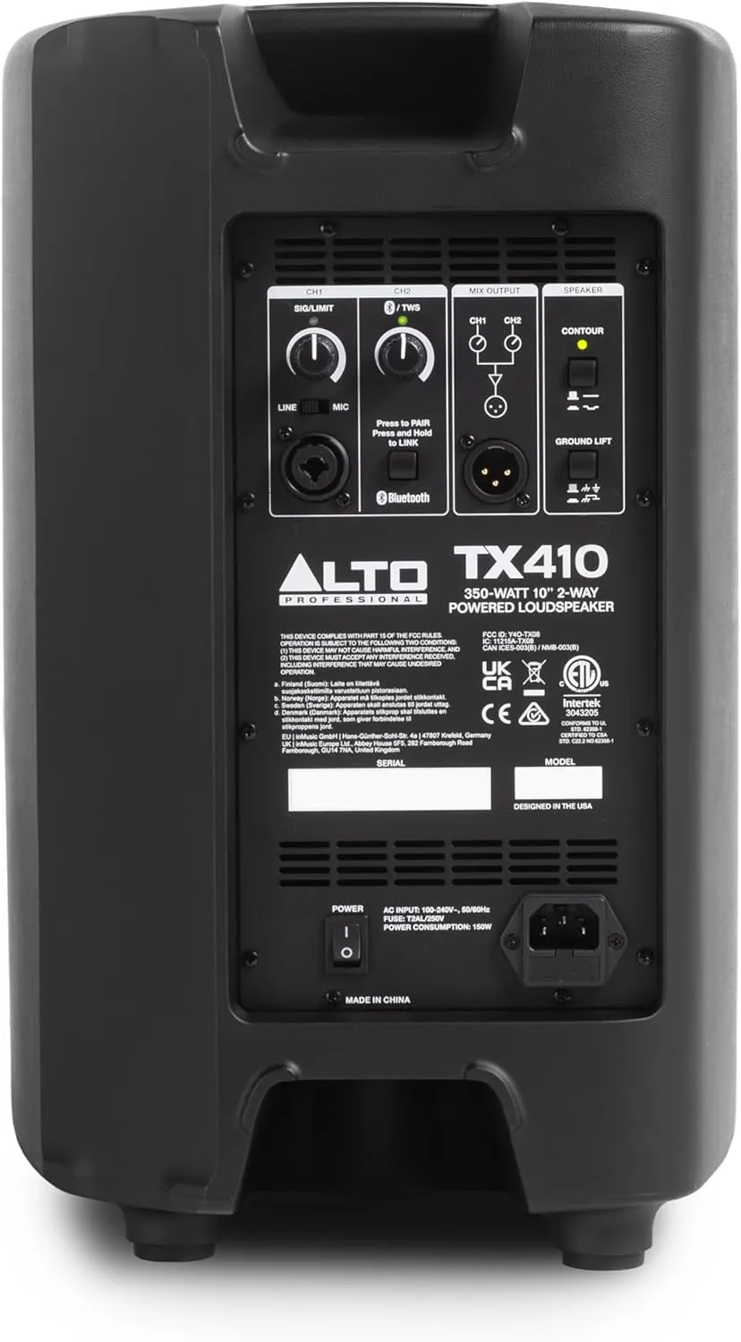 ALTO TX410 350W 10" Powered PA Speaker with TWS Bluetooth, 2-Channel Mixer, Monitor for Band or DJ and Musicians, Rehersals, Venues or Events