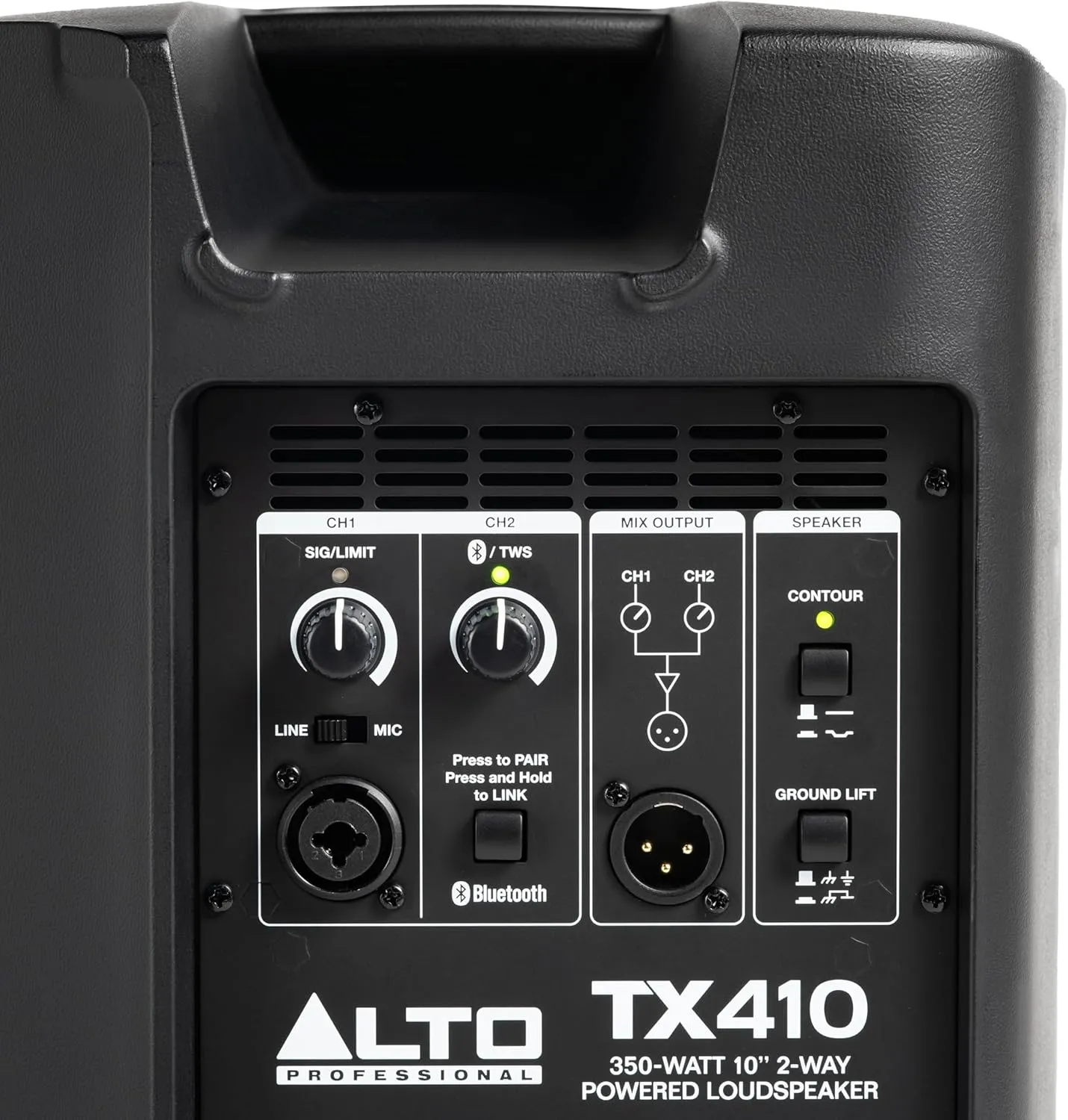 ALTO TX410 350W 10" Powered PA Speaker with TWS Bluetooth, 2-Channel Mixer, Monitor for Band or DJ and Musicians, Rehersals, Venues or Events