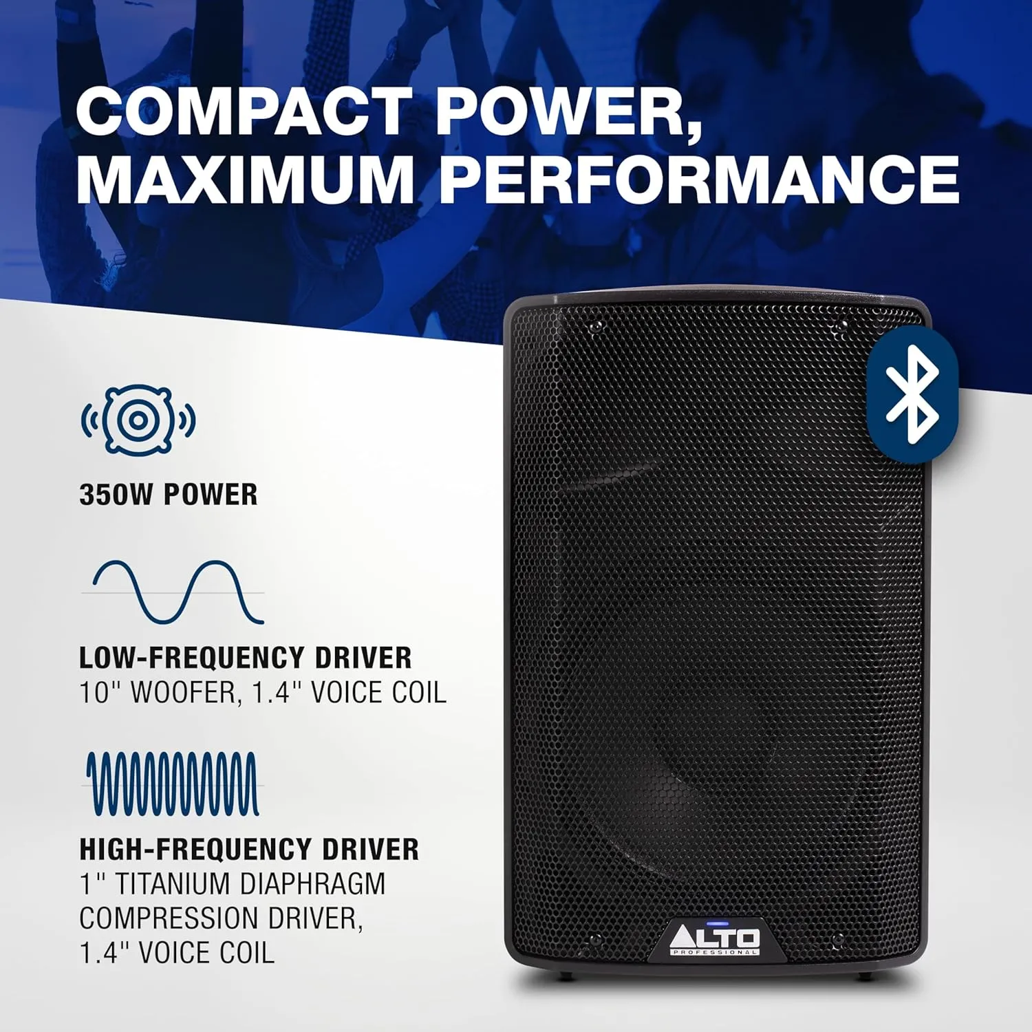 ALTO TX410 350W 10" Powered PA Speaker with TWS Bluetooth, 2-Channel Mixer, Monitor for Band or DJ and Musicians, Rehersals, Venues or Events