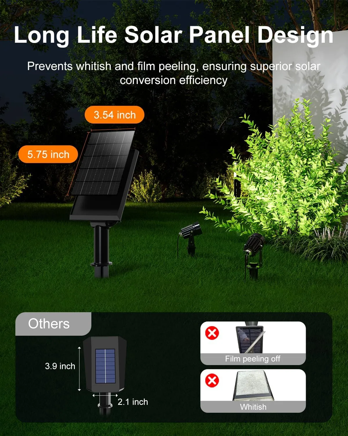 Aluminum Solar Landscape Spotlights Outdoor Waterproof 15.7ft Cable for Tree, Flag, Wall, Number Sign, Statue, LED Flood Security Light for Yard, House, Garden with Detached Panel (Cool White, 2-in-1)