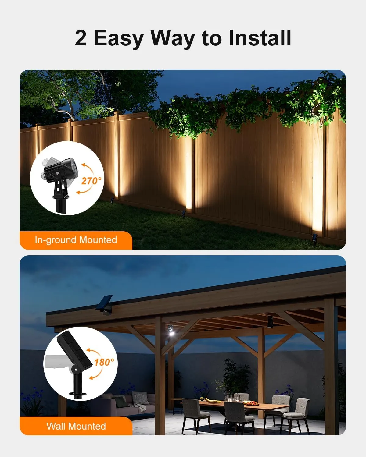 Aluminum Solar Landscape Spotlights Outdoor Waterproof 15.7ft Cable for Tree, Flag, Wall, Number Sign, Statue, LED Flood Security Light for Yard, House, Garden with Detached Panel (Cool White, 2-in-1)