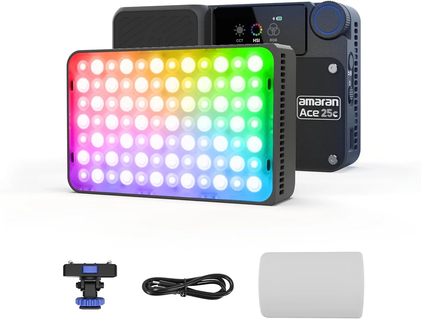 amaran Ace 25c Video Light,25w RGB Portable Light for Photography On-Camera Video Lights CRI/TLCI 95 ,CCT 2,300K-10,000K,Rechargeable Dimmable Vlog Light,APP Control,PD Charging (Charcoal)