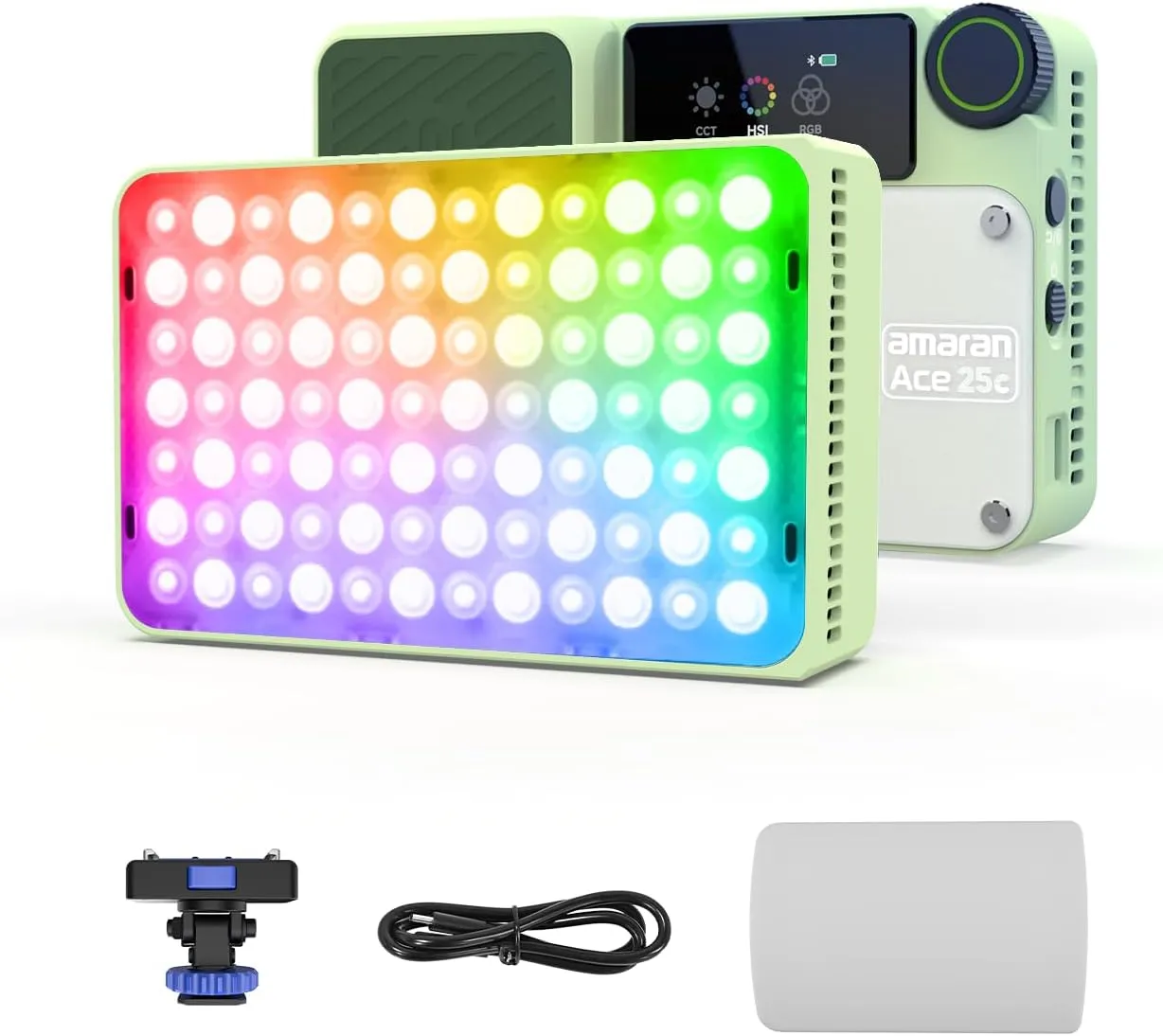 amaran Ace 25c Video Light,25w RGB Portable Light for Photography On-Camera Video Lights CRI/TLCI 95 ,CCT 2,300K-10,000K,Rechargeable Dimmable Vlog Light,APP Control,PD Charging (Green)