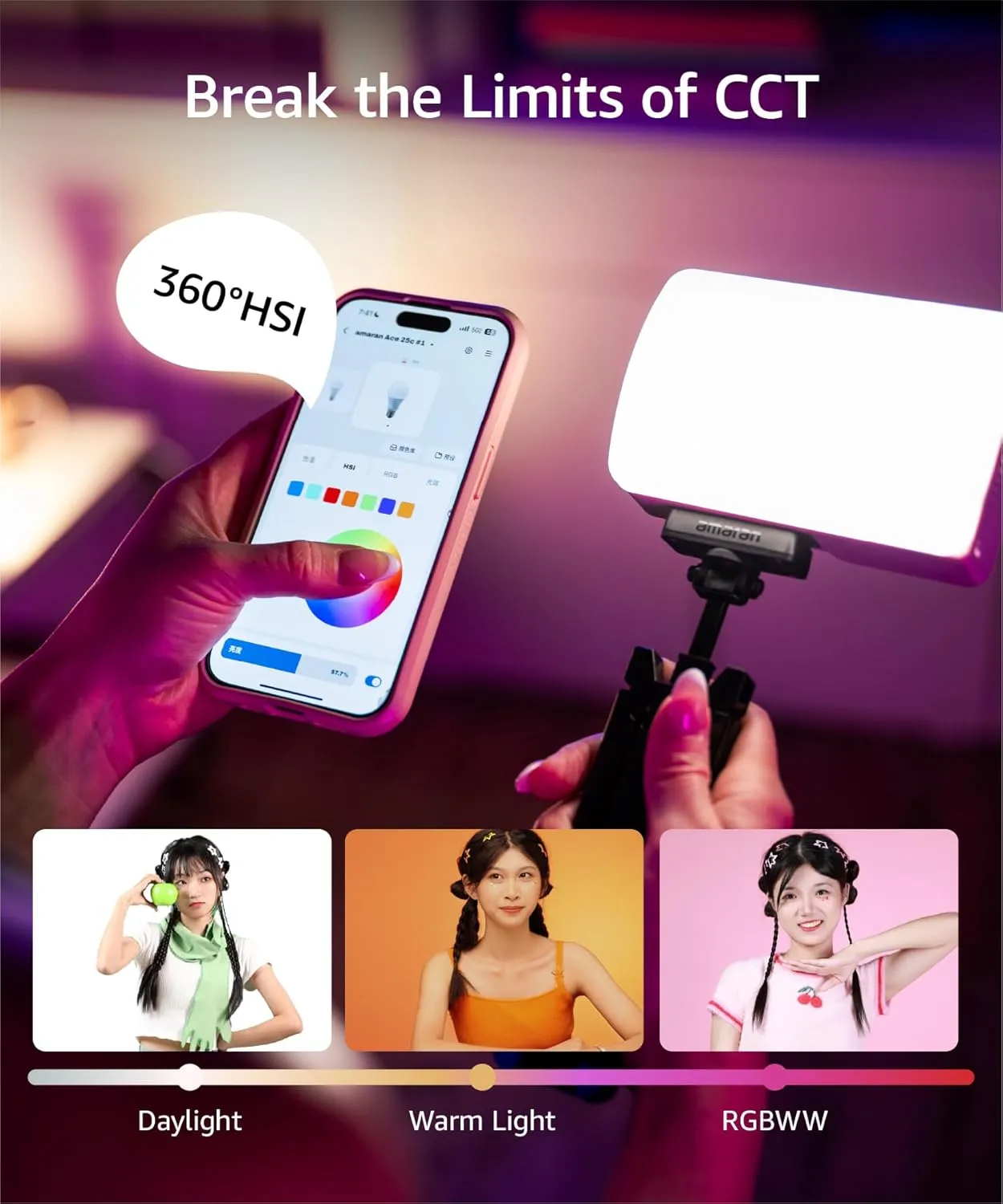 amaran Ace 25c Video Light,25w RGB Portable Light for Photography On-Camera Video Lights CRI/TLCI 95 ,CCT 2,300K-10,000K,Rechargeable Dimmable Vlog Light,APP Control,PD Charging (Green)