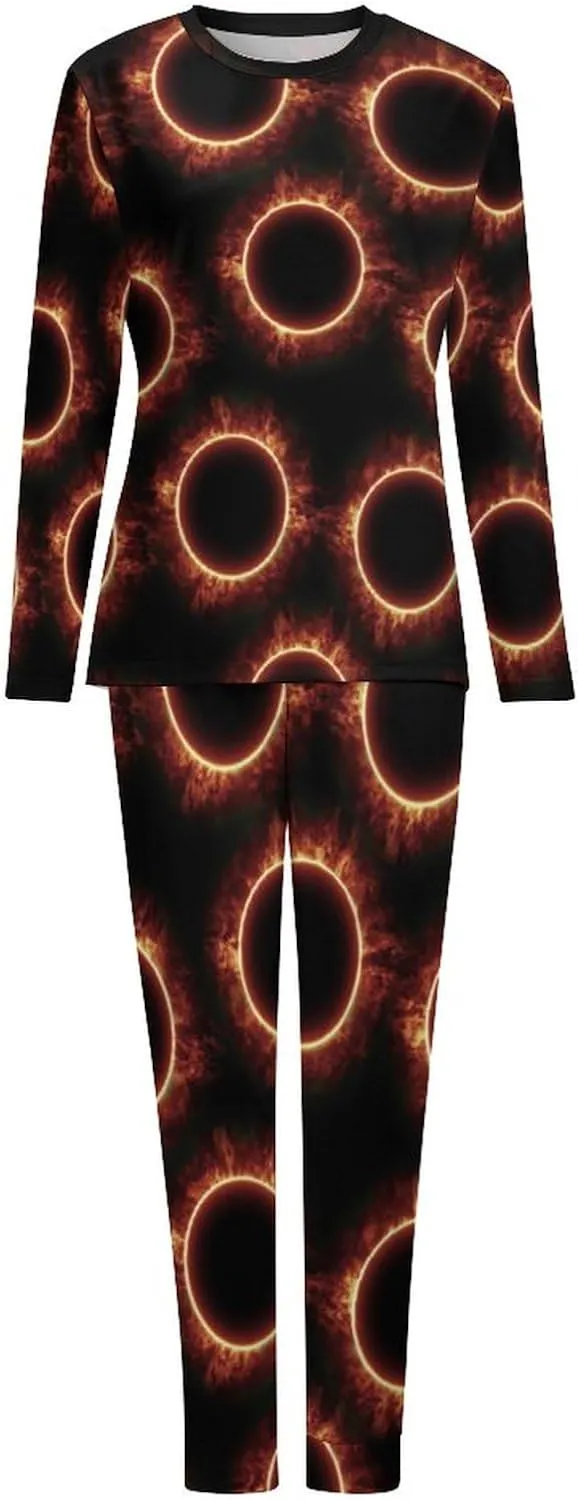 Amazing Solar Eclipse Pattern Women's Pajamas Set Long Sleeve Sleepwear Soft Pjs Lounge Sets with Pockets